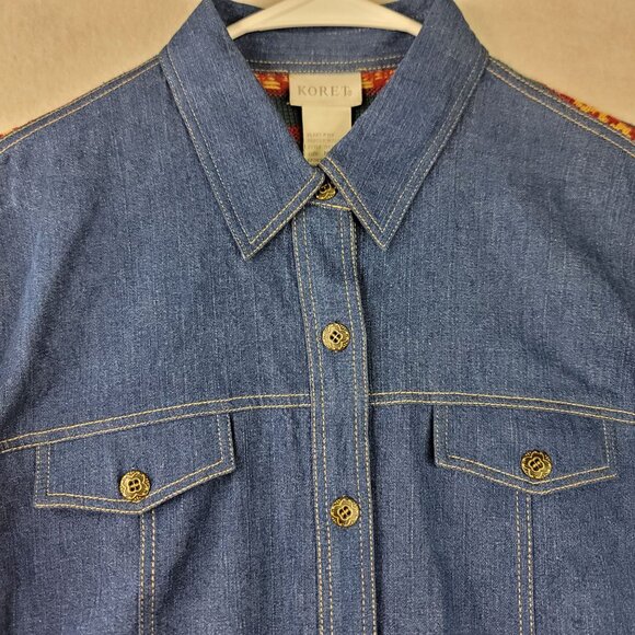 VTG Koret Denim Navajo Button-Up Med Southwest Knit Sleeves Boho Aztec Deadstock - Picture 3 of 9